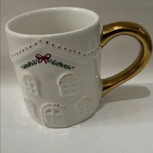 Festive Voice Christmas White Gold Home Holiday Mug 3 1/2 In Round X4 In Tall